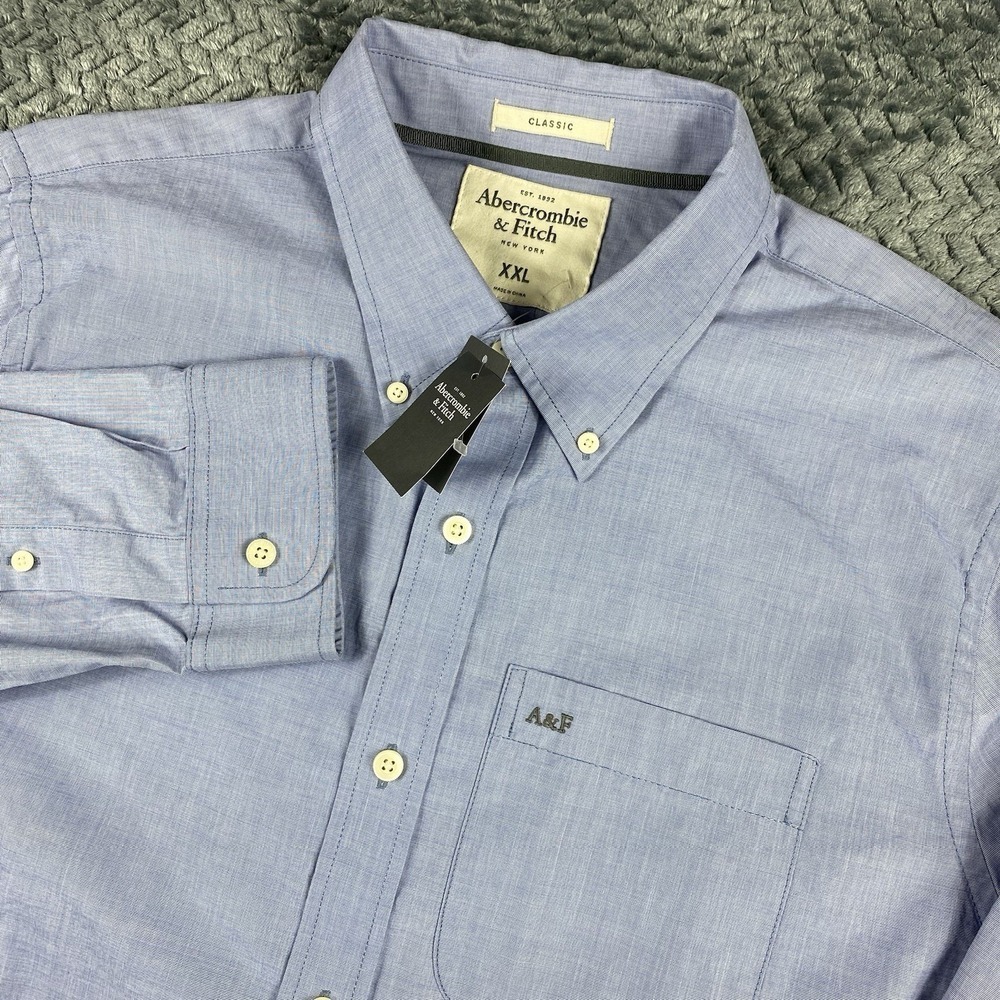 Abercrombie & Fitch A&F Classic Casual Button Shirt Mens XXL Blue NEW NWT